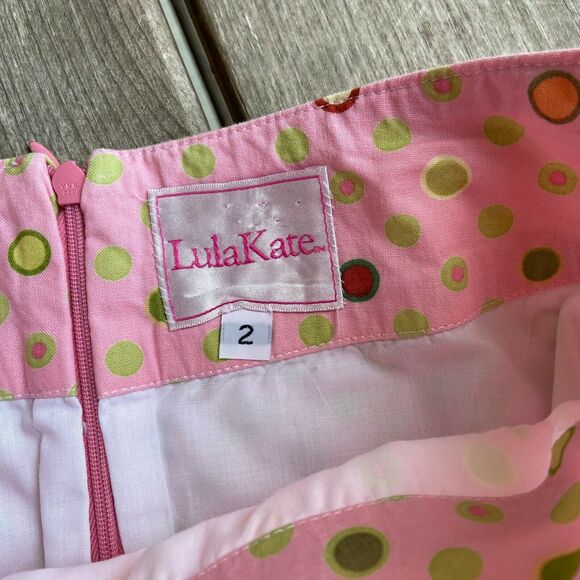 LulaKate Womens Skirt Size 2 Lula Kate Pink Green Pastel Polka Dot Preppy - Picture 2 of 5